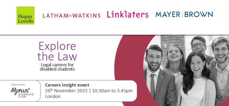 Promotional card: Explore the Law careers event. 26th November 10.30am to 3.45pm