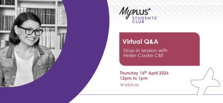 Promotional card for Virtual Q&A Drop in session with Helen Cooke CBE. 12pm to 1pm 16th April.