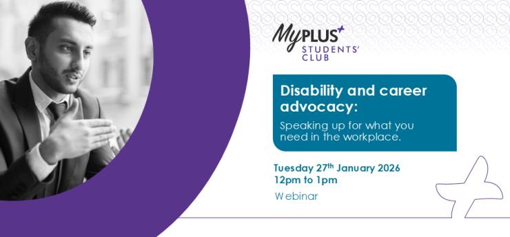 Promotional card for Disability and career advocacy webinar: 12pm to 1pm, 27th January 2026