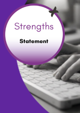 Strengths Statement with image of someone typing on a keyboard.